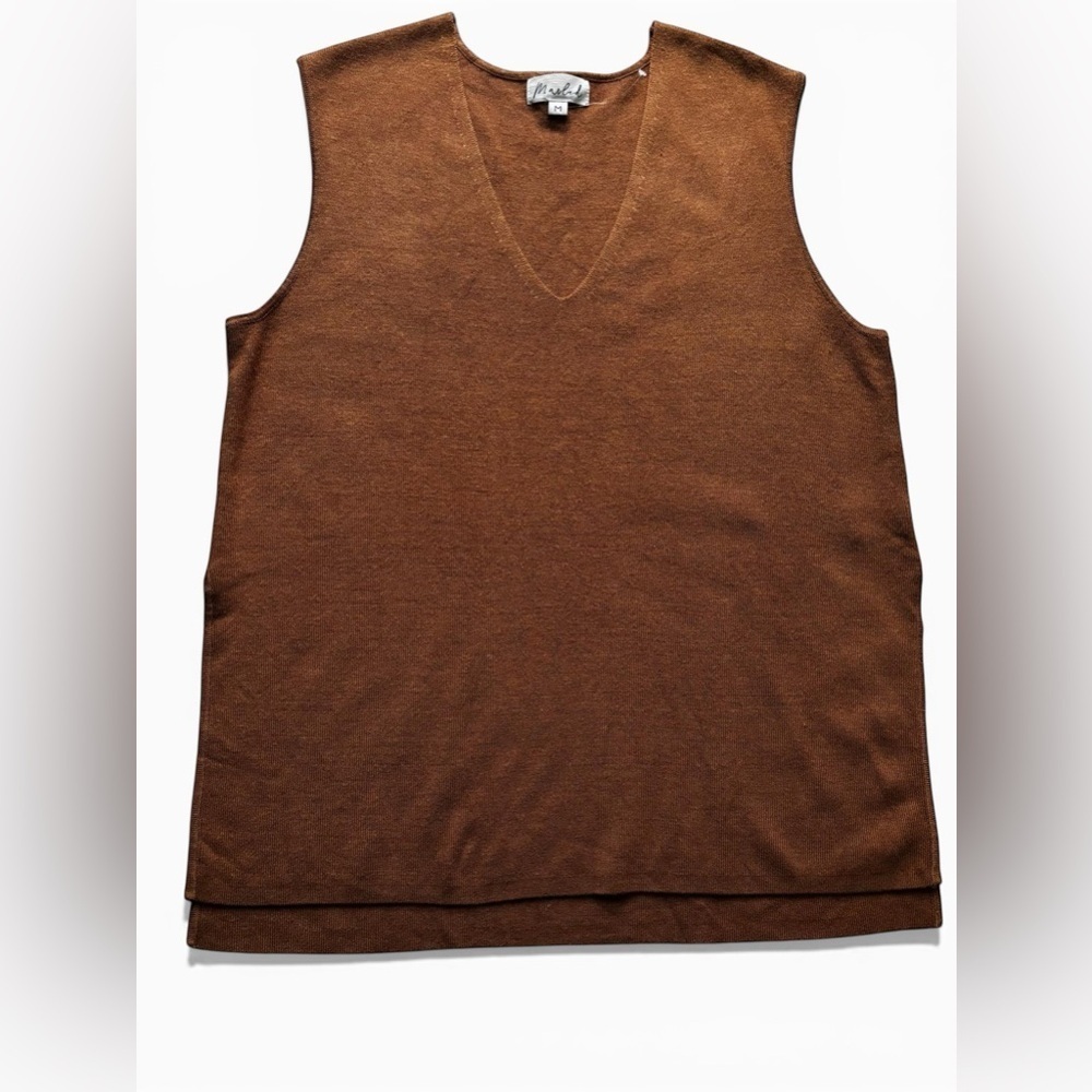Marled Sweater Vest Women Medium Brown V Neck Knit New Without Tags